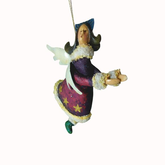 Vintage Fabric Mache Angel Figurine Whimsical Christmas Ornament - Picture 2 of 4